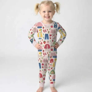 Strawberry School Style Bamboo Two Piece Long Sleeve Pajama Set