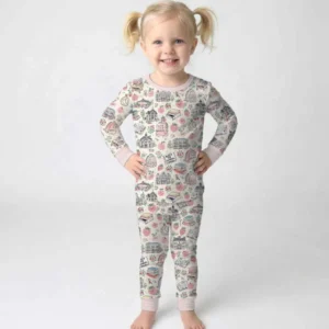Coquette Strawberry School Days Bamboo Two Piece Long Sleeve Pajama Set