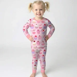 Valentine Emotional Cupcakes Bamboo Two Piece Long Sleeve Pajama Set