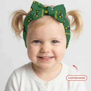 Custom Name Green Tractors Matching Daddy & Me Headband