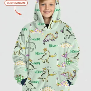 Custom Name Mardi Gras Saurus Wearable Bamboo Blanket Hoodie