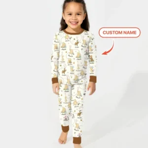 Custom Name Once Upon A Bear Bamboo Two Piece Long Sleeve Pajama Set