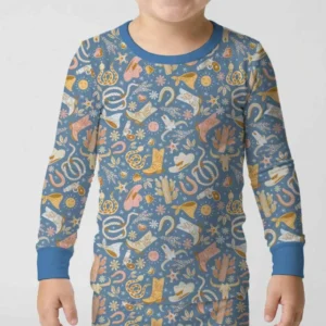 Doodly Cowboy Bamboo Two Piece Long Sleeve Pajama Set
