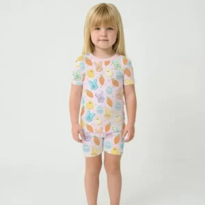 Easter Christian Bunny Bamboo Two Piece Short Sleeve Shorts Pajama Set