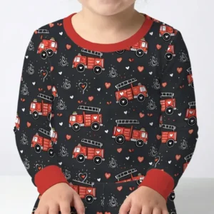 Valentine Fire Trucks Bamboo Two Piece Long Sleeve Pajama Set