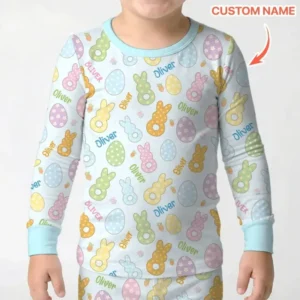 Custom Name Spring Pastel Easter Bamboo Two Piece Long Sleeve Pajama Set