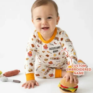 Custom Embroidered Name Grill Dad Bamboo Two Piece Long Sleeve Pajama Set