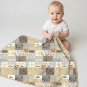Personalized Classic Bear Patchwork Bamboo Blanket