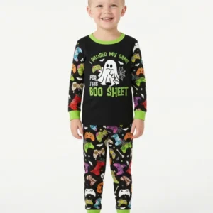 Halloween Skeleton Zombie Gaming Controllers Mummy Boys Bamboo Two Piece Long Sleeve Pajama Set