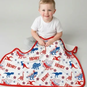 Custom Name Patriotic Dinosaur Bamboo Blanket
