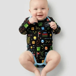 Pixel Game Lover Matching Bamboo Bodysuit