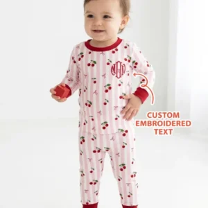 Personalized Embroidered Monogram Letter Bamboo Two Piece Long Sleeve Pajama Set