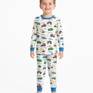 Cars And Trucks Parade Custom Name Bamboo Two Piece Long Sleeve Pajama Set