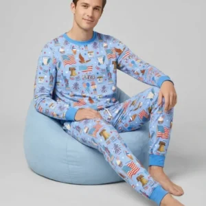 Hand Drawn Patriotic Iconic Bamboo Men's Pajama Set
