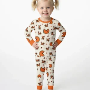 Thanksgiving Pumpkin Pie Chasing Bamboo Two Piece Long Sleeve Pajama Set