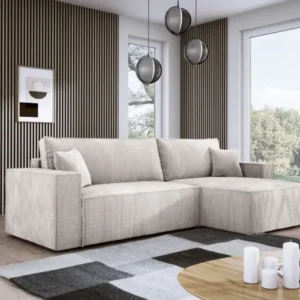 Designer Ecksofa Velanova mit Schlaffunktion und Stauraum aus Cord
