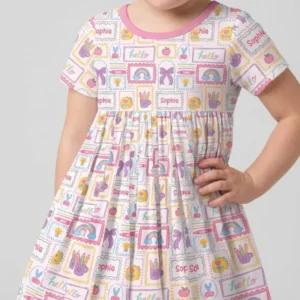 Custom Name Hello School Bamboo Twirl Dress