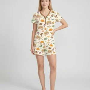 Custom Name Camping Crew Family Matching Bamboo Women Short Sleeve Short Pajama Set