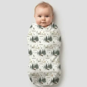 Custom Name Forest Bear Deer swaddle blanket