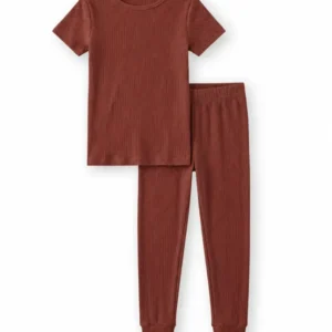 Rosewood Ribbed Bamboo Two Piece Short Sleeve Pajama Set
