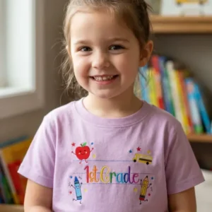 Sweet 1st Grader Embroidered Embroidered Bamboo Crewneck T-Shirt
