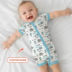 Custom Name Elephant Our First Mother's Day Bamboo Shorty Zippy