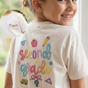 Custom Name And Grade Level Embroidered Bamboo Crewneck T-Shirt