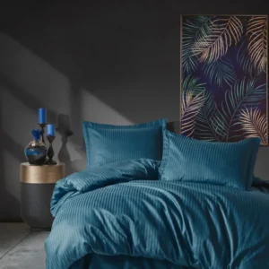 Premium Satin Bettwäsche Set Stripe Blau