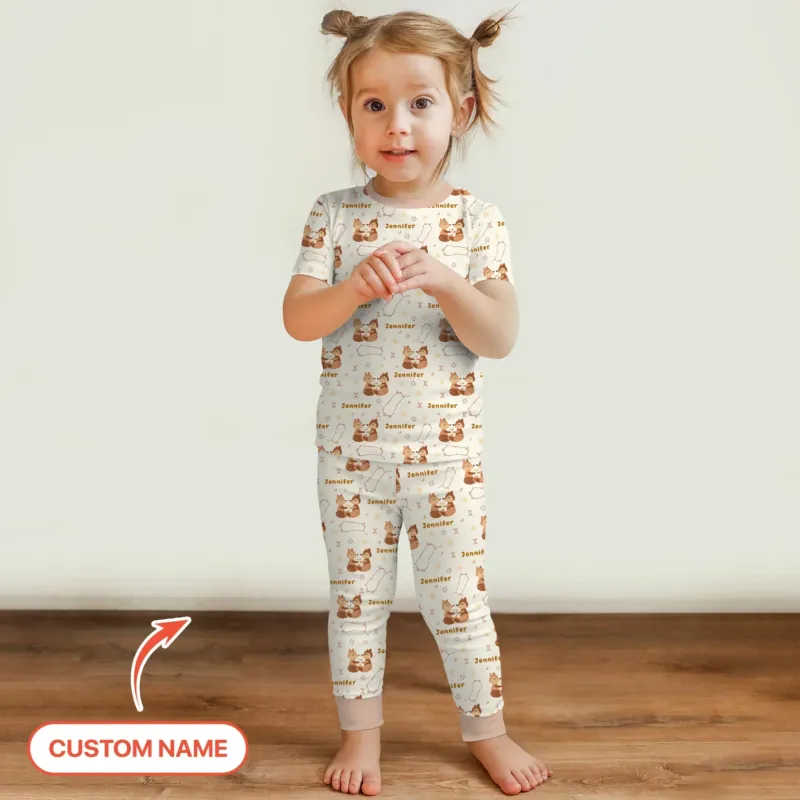 Bohemian Baby Zodiac Signs Custom Name Bamboo Two Piece Short Sleeve Pajama Set