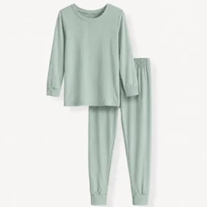Mint Ribbed Bamboo Two Piece Long Sleeve Pajama Set