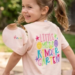 Custom Name Little Miss Kindergarten Embroidered Bamboo Crewneck T-Shirt