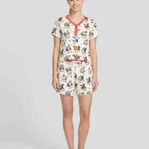 Hispanic Traditional Folkloric Dress Bamboo Women Short Sleeve Short Pajama Set
