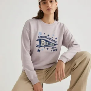 Custom College Football Team Mascots Pennant Embroidered Bamboo Women Crewneck Sweatshirt
