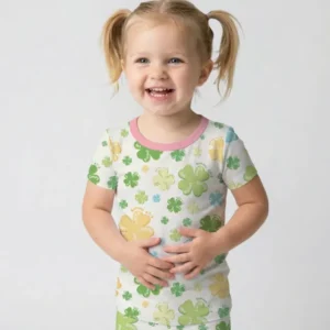 Shamrocks Print St. Patrick's Day Bamboo Two Piece Short Sleeve Pajama Set