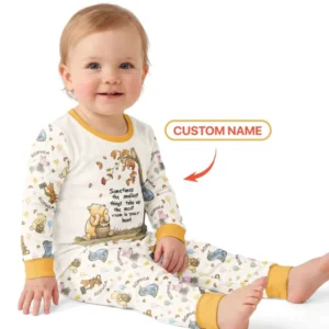 Little Things, Big Love Classic Bear Custom Name Bamboo Two Piece Long Sleeve Pajama Set