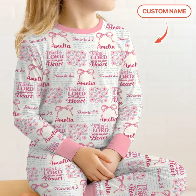 Trust The Lord With All Your Heart Custom Name Bamboo Two Piece Long Sleeve Pajama Set
