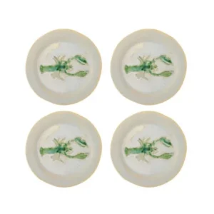 Teller-Set Lobio – Steingut mit handgemaltem Hummermotiv (4er-Set)