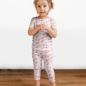 Pastel Pumpkins and Ghosts Bamboo Two Piece Short Sleeve Pajama Set
