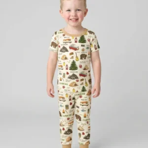 Outdoor Camping Adventure Family Matching Bamboo Two Piece Short Sleeve Pajama Set