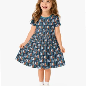 Retro Halloween Cat Bamboo Twirl Dress