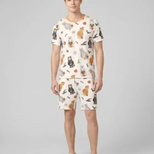 Retro Trick Or Treat Bamboo Men Short Sleeve Short Pajama Set