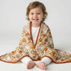Playful ghosts - Cottage Core Halloween Bamboo Blanket