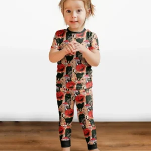 Black Cat And Pumpkin Halloween Bamboo Two Piece Short Sleeve Pajama Set