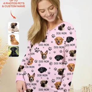 Custom Photo With Paw For Dog Lovers Bamboo Women Pajama Set