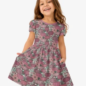 Retro Floral Pumpkin Patch Bamboo Twirl Dress