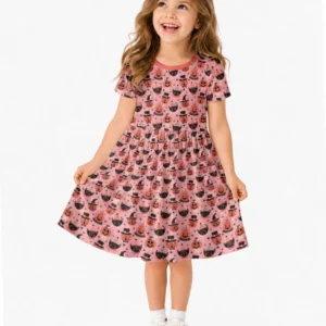 Retro Halloween Cats and Funny Pumpkins Bamboo Twirl Dress
