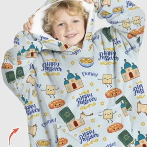 Custom name "Pesach Sameach" Bamboo Blanket Hoodie