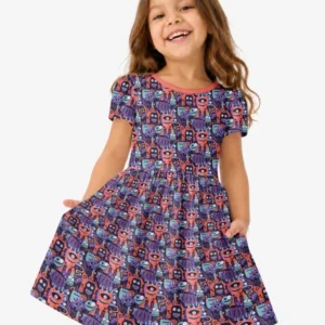 Halloween Multi Eyed Monsters Bamboo Twirl Dress