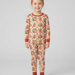 Capybara Strawberry Bamboo Two Piece Long Sleeve Pajama Set