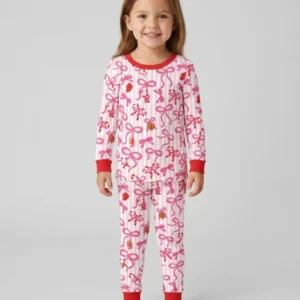 Pink Bow Christmas Magic Bamboo Two Piece Long Sleeve Pajama Set